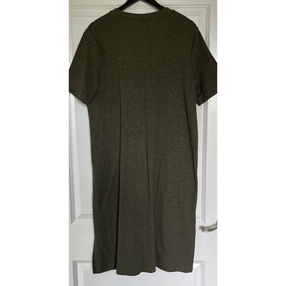 Madewell Dress Sz XL Olive Green Short Sleeved Ribbed Pocket Tee Midi Casual - Picture 6 of 9